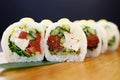 Sushi rolls with vegetables and tofu, vegan food Royalty Free Stock Photo