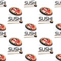 Sushi rolls on a white background.