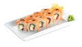 Sushi Sake Uramaki Grill Roll plate - isolated on white