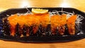 Sushi salmon fillet served at the restaurant