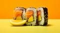 Vibrant Sushi Photography On Yellow Background