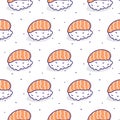 Sushi salmon seamless vector pattern.