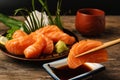 Sushi salmon & tuna sushi shrimp and wasabi on the white plate Royalty Free Stock Photo