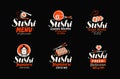 Sushi, sashimi, japanese cuisine logo or label. Set of elements for restaurant menu design. Vector illustration