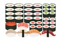 Sushi and sashimi set.Shrimp sushi, octopus sushi, salmon fish, Tuna sushi,Acne, Sushi roll caviar Royalty Free Stock Photo