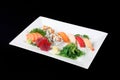 Sushi and sashimi with vegetable Royalty Free Stock Photo