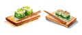 Sushi sashimi wasabi on wooden board and chopsticks on a stand, watercolor clipart illustration with isolated background Royalty Free Stock Photo