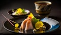 Sushi - Savor the Taste of Japan: Mouthwatering Sushi Rolls with Fresh Salmon and Caviar on Top - ai generated