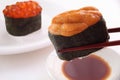 Sushi, sea urchin and salmon roe Royalty Free Stock Photo