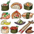 Sushi, seafood icon set