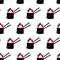 Sushi seamless pattern with flame. Icon hot sushi roll. Japan traditional food in flat design. Japanese cuisine Royalty Free Stock Photo