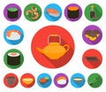 Sushi and seasoning flat icons in set collection for design. Seafood food, accessory vector symbol stock web