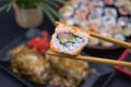 Sushi Selection with Chopsticks Royalty Free Stock Photo