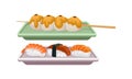 Sushi Served on Ceramic Plate with Rice and Seafood Vector Set