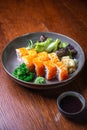 Sushi set with caviar, Asian cuisine. View from above.