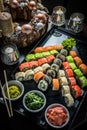 Sushi set with a Christmas tree shape with pieces Royalty Free Stock Photo