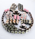 Japanese food restaurant, sushi maki gunkan roll plate or platter set. Sushi set and composition Royalty Free Stock Photo