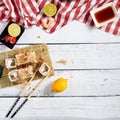 Sushi set of different rolls with soy sauce Royalty Free Stock Photo