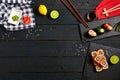 Sushi set of different rolls with soy sauce Royalty Free Stock Photo