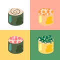 Sushi set with different tasty ingredients. Stylized food