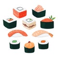 Sushi set. Different types of sushi and rolls collection