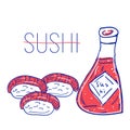 Sushi set hand drawn sketch style