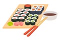 Sushi set.Japanese seafood vector.Asian restaurant food on table. Royalty Free Stock Photo