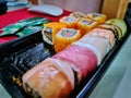 Sushi Set for Lunch on the Office Desk with Selective Focus Royalty Free Stock Photo