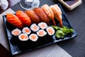 Sushi set from makizushi and nigirizushi Royalty Free Stock Photo