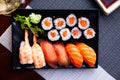 Sushi set from makizushi and nigirizushi Royalty Free Stock Photo