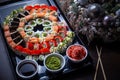 Sushi set with many pieces and various maki Royalty Free Stock Photo