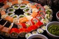 Sushi set with many pieces and various maki Royalty Free Stock Photo