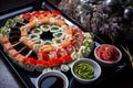 Sushi set with many pieces and various maki Royalty Free Stock Photo