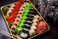 Sushi set with many pieces and various rolls Royalty Free Stock Photo