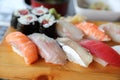 Sushi Set nigiri and sushi maki with tea , Japanese food Royalty Free Stock Photo