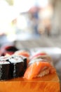 Sushi Set nigiri and sushi maki with tea , Japanese food Royalty Free Stock Photo