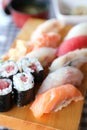 Sushi Set nigiri and sushi maki with tea , Japanese food Royalty Free Stock Photo