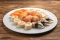 Sushi set with Philadelphia maki, nigiri unagi and nigiri sake Royalty Free Stock Photo