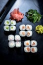 Sushi set with 16 pieces and various maki Royalty Free Stock Photo
