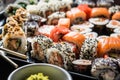 Sushi set with 84 pieces and various rolls Royalty Free Stock Photo