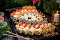 Sushi set with 80 pieces and various rolls Royalty Free Stock Photo