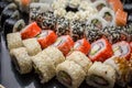 Sushi set with 80 pieces and various rolls Royalty Free Stock Photo