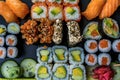 Sushi set restaurant. Black background. Royalty Free Stock Photo