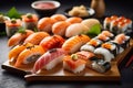 sushi set roll meal seafood fish japanese japan rice food. Generative AI. Royalty Free Stock Photo