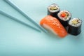 Sushi set with salmon nigiri and roll with cucumber Royalty Free Stock Photo