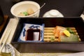 Sushi set with salmon and wasabi Soy sauce Shoyu