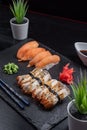 Sushi Set sashimi and sushi rolls served Royalty Free Stock Photo