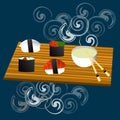 Sushi set, sea food , maki and rolls japanes