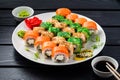 Sushi roll set in restaurant served in white plate Japan cuisine Royalty Free Stock Photo