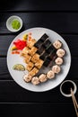 Sushi roll set in restaurant served in white plate Japan cuisine Royalty Free Stock Photo